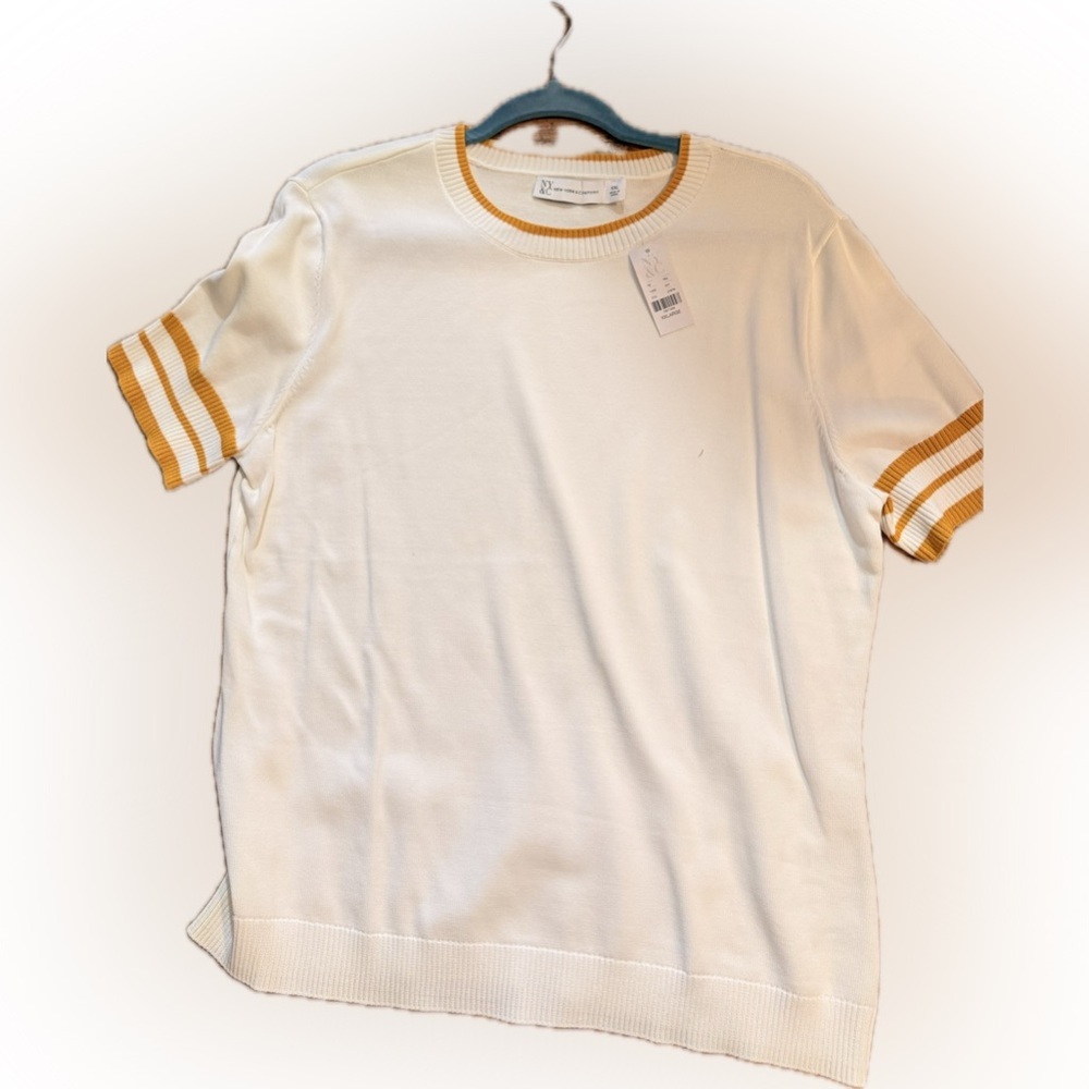 New York & Company Cream and Gold Trim Top